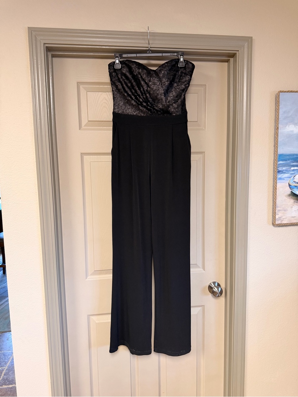 Xtraordinary Size 9 Strapless Black Sequin Jumpsuit - Elegant Evening Wear